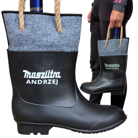 Gumofilc na Flaszkę MaszLitra - Śmieszny Prezent dla Rolnika Ogrodnika Budowlańca na Urodziny Święta Kalosz Gumiak