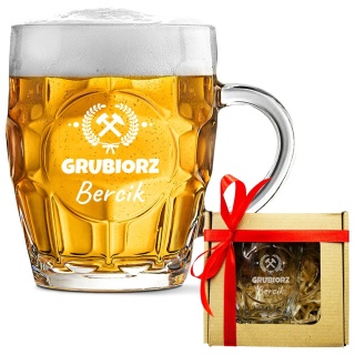 Kufel do Piwa z Grawerem dla Górnika - Prezent na Barbórka Dzień Górnika Grubiorz