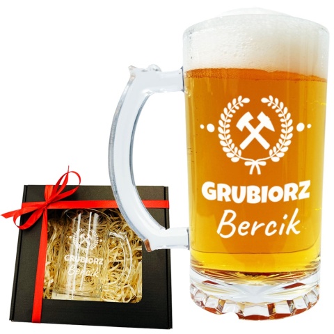 Kufel do Piwa z Grawerem dla Górnika - Prezent na Dzień Górnika Barbórka Grubiorz