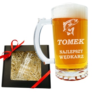 Kufel do Piwa z Grawerem dla Wędkarza - Prezent dla Taty, Męża, Chłopaka, Dziadka, Mężczyzny na Święta Urodziny