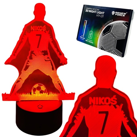 Lampka Piłkarza z Imieniem - Prezent dla Chłopca 4 5 6 7 8 9 10 11 12 13 14 lat Dziecka na Urodziny Święta