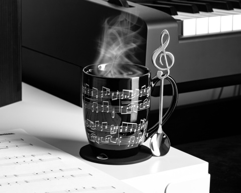 Zestaw Prezent dla Muzyka Mamy Taty Żony Męża Córki Syna - Kubek + Podkładka + Łyżeczka