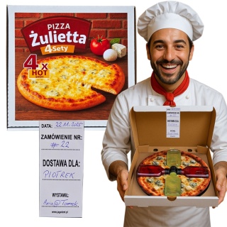 Pizza Żulietta 4sety Pudełko na Alkohol - Śmieszny Prezent dla Faceta Mężczyzny Taty Męża na Święta 18 40 50 Urodziny