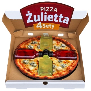 Pizza Żulietta 4sety Pudełko na Alkohol - Śmieszny Prezent dla Faceta Mężczyzny Taty Męża na Święta 18 40 50 Urodziny