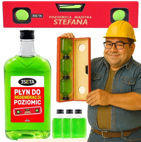 Poziomica Majstra z Własnym Imieniem + Buteleczki - Prezent Dla Budowlańca Faceta Taty na Urodziny