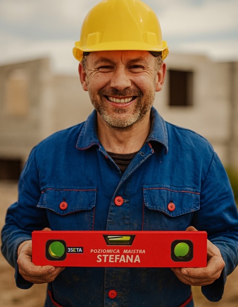 Poziomica Majstra z Własnym Imieniem + Buteleczki - Prezent Dla Budowlańca Faceta Taty na Urodziny