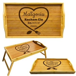 Stolik Śniadaniowy do Łóżka z Grawerem - Prezent dla Żony Męża Mamy Dziewczyny na Święta Urodziny