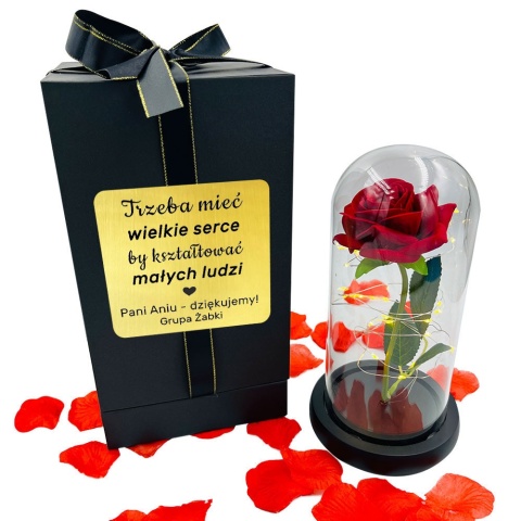Wieczna Róża w Szkle z grawerem dla Nauczyciela - Prezent na Dzień Nauczyciela dla Wychowawcy
