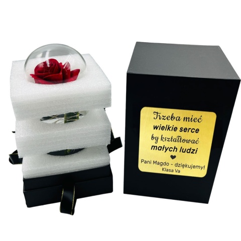 Wieczna Róża w Szkle z grawerem dla Nauczyciela - Prezent na Dzień Nauczyciela dla Wychowawcy