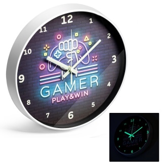 Zegar ścienny GRACZA - świeci w ciemności - prezent dla chłopca 5 6 7 8 9 10 11 lat na święta urodziny