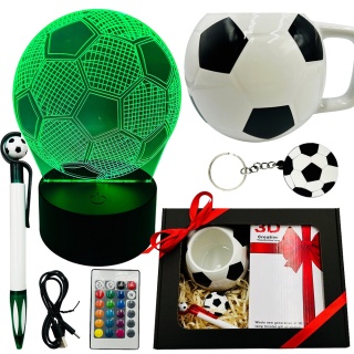 Zestaw Prezent dla Piłkarza Chłopca 4 5 6 7 8 9 10 lat na Święta Urodziny - Kubek Lampka Długopis Brelok Piłka