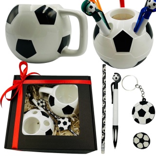 Zestaw 7w1 Prezent dla Piłkarza Chłopca 4 5 6 7 8 9 10 lat na Święta Urodziny - Kubek Przybornik Długopis Brelok Ołówek Gumka