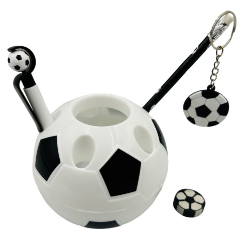 Zestaw 7w1 Prezent dla Piłkarza Chłopca 4 5 6 7 8 9 10 lat na Święta Urodziny - Kubek Przybornik Długopis Brelok Ołówek Gumka