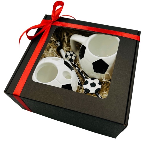 Zestaw 7w1 Prezent dla Piłkarza Chłopca 4 5 6 7 8 9 10 lat na Święta Urodziny - Kubek Przybornik Długopis Brelok Ołówek Gumka