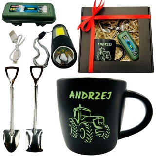 Zestaw Prezent dla Rolnika Taty Dziadka Brata Męża na Święta Urodziny - Kubek + Latarka + Łyżeczki