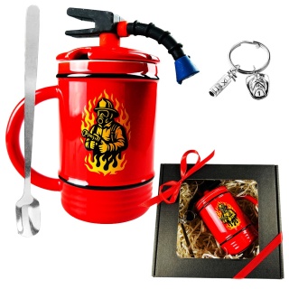 Zestaw Prezent dla Strażaka Taty Brata Męża Chłopaka na Święta Urodziny - Kubek + Brelok + Łyżeczka