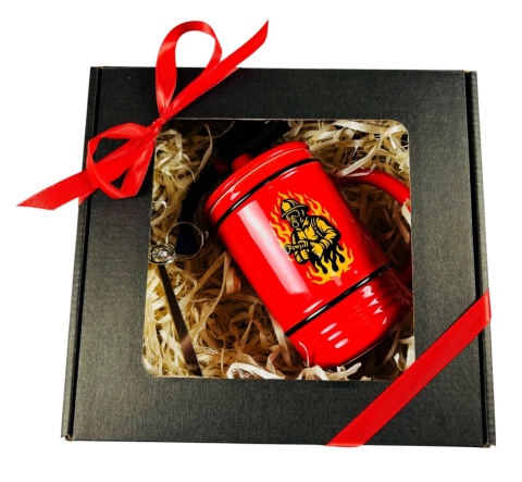 Zestaw Prezent dla Strażaka Taty Brata Męża Chłopaka na Święta Urodziny - Kubek + Brelok + Łyżeczka