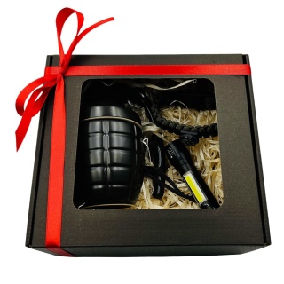 Zestaw Prezent dla Żołnierza na Święta Urodziny - Kubek Granat, Latarka i Opaska Survivalowa