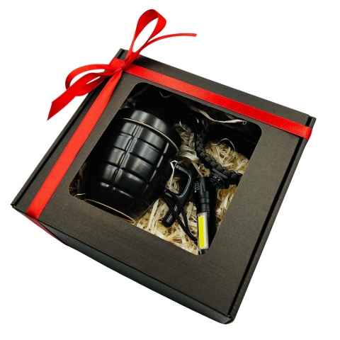 Zestaw Prezent dla Żołnierza na Święta Urodziny - Kubek Granat, Latarka i Opaska Survivalowa