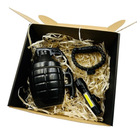 Zestaw Prezent dla Żołnierza na Święta Urodziny - Kubek Granat, Latarka i Opaska Survivalowa