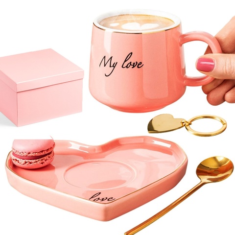 Zestaw Filiżanka z Podstawką w Kształcie Serca - Prezent dla Żony Dziewczyny Niej na Walentynki Urodziny Święta