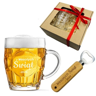 Zestaw do Piwa Kufel + Otwieracz - prezent na Święta upominki paczki świąteczne dla pracowników klientów zestaw prezentowy kosz