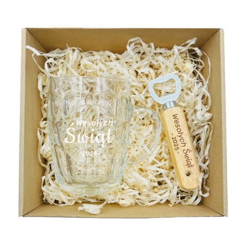 Zestaw do Piwa Kufel + Otwieracz - prezent na Święta upominki paczki świąteczne dla pracowników klientów zestaw prezentowy kosz