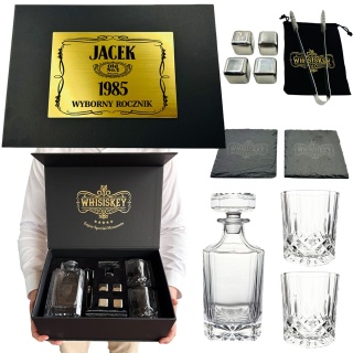 Zestaw do Whisky z Grawerem Premium - Prezent dla Faceta Taty Męża Dziadka Szefa Chłopaka na Święta Urodziny