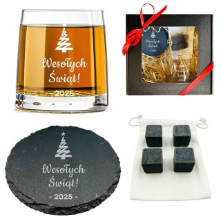 Zestaw do Whisky z Grawerem na Święta - prezent upominki paczki świąteczne dla pracowników klientów zestaw prezentowy kosz