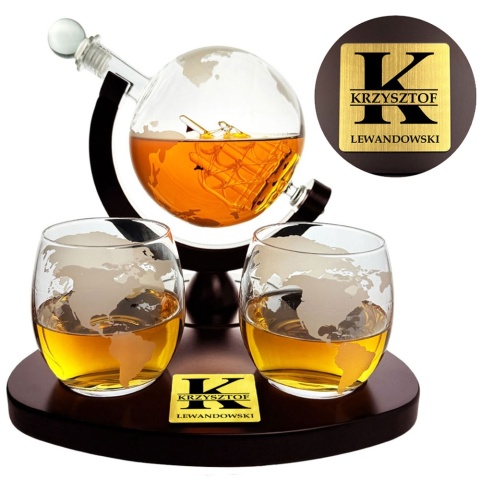 Zestaw do Whisky Karafka Globus z Grawerem - Prezent dla Taty Męża Dziadka Szefa Teścia Faceta Mężczyzny na Święta Urodziny
