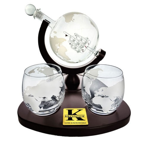 Zestaw do Whisky Karafka Globus z Grawerem - Prezent dla Taty Męża Dziadka Szefa Teścia Faceta Mężczyzny na Święta Urodziny