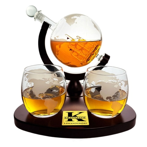 Zestaw do Whisky Karafka Globus z Grawerem - Prezent dla Taty Męża Dziadka Szefa Teścia Faceta Mężczyzny na Święta Urodziny