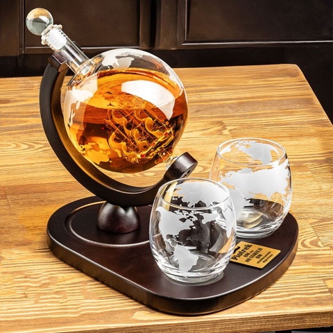 Zestaw do Whisky Karafka Globus z Grawerem - Prezent dla Taty Męża Dziadka Szefa Teścia Faceta Mężczyzny na Święta Urodziny