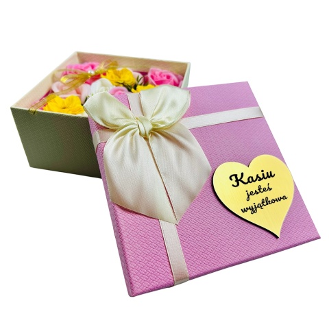 Flower Box Mydlane Róże z Grawerem - Prezent na Walentynki dla Żony Niej Dziewczyny
