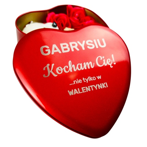 Mydlane Róże + Misiu w Metalowym Pudełeczku z Grawerem - Prezent na Walentynki dla Żony Niej Dziewczyny