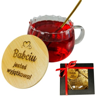 Filiżanka 450 ml z Pokrywką i Łyżeczką dla Babci - Prezent na Dzień Babci i Dziadka Świadka
