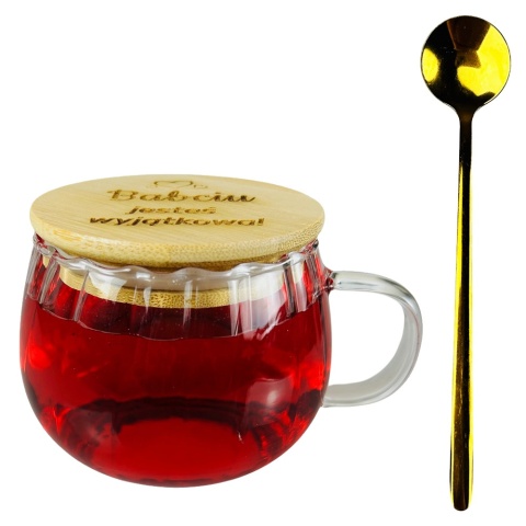 Filiżanka 450 ml z Pokrywką i Łyżeczką dla Babci - Prezent na Dzień Babci i Dziadka Świadka