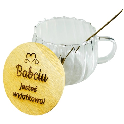 Filiżanka 450 ml z Pokrywką i Łyżeczką dla Babci - Prezent na Dzień Babci i Dziadka Świadka