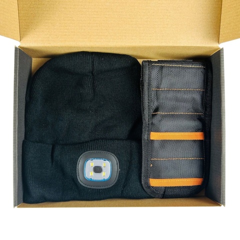 Niezbędnik Złotej Rączki Świecąca Czapka + Opaska Magnetyczna - Prezent dla Taty Dziadka Męża Mężczyzny Chłopaka na Święta