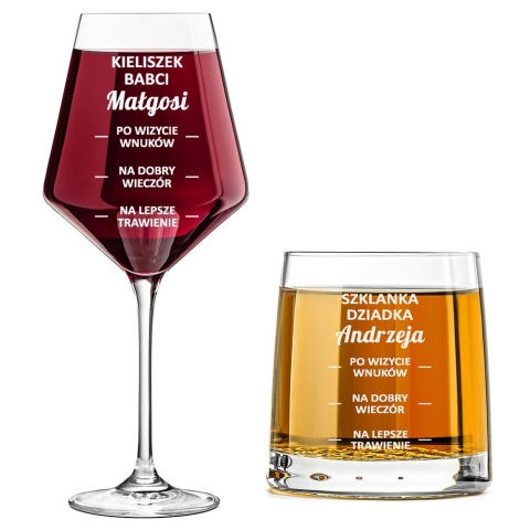 Zestaw Kieliszek dla Babci + Szklanka dla Dziadka - Prezent na Dzień Babci i Dziadka Święta