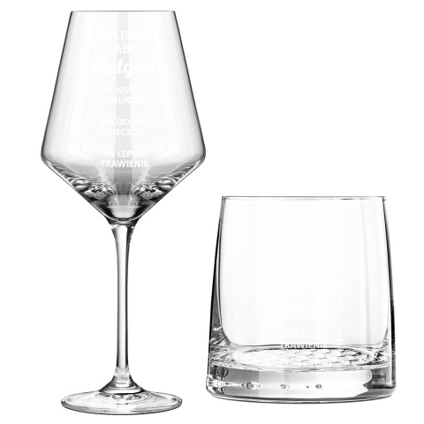 Zestaw Kieliszek dla Babci + Szklanka dla Dziadka - Prezent na Dzień Babci i Dziadka Święta