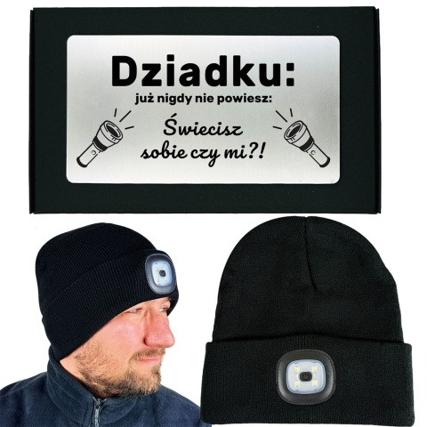 Świecąca Czapka LED z grawerem dla Dziadka - Prezent dla Dziadka na Dzień Babci i Dziadka Świeta Urodziny