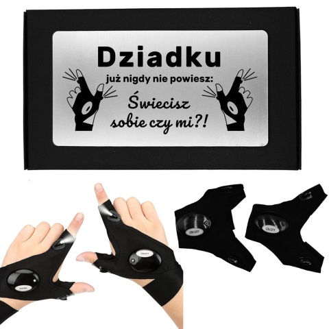 Świecące Rękawiczki LED z grawerem dla Dziadka - prezent na Dzień Babci i Dziadka Święta Urodziny