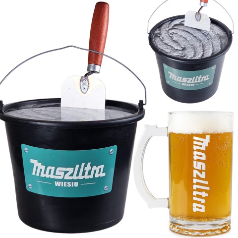 Wiadro MaszLitra + Kufel - Śmieszny Prezent dla Budowlańca Mężczyzny Męża Taty Brata na Święta Urodziny