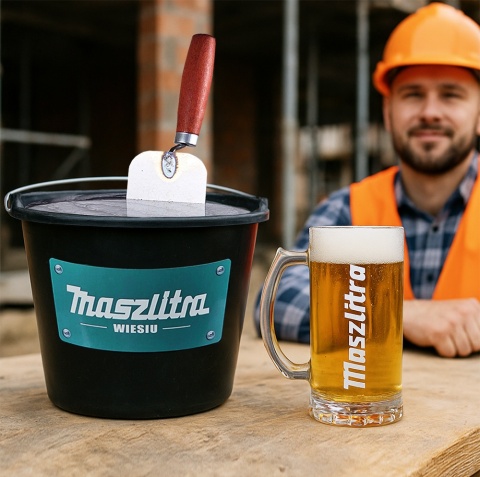 Wiadro MaszLitra + Kufel - Śmieszny Prezent dla Budowlańca Mężczyzny Męża Taty Brata na Święta Urodziny