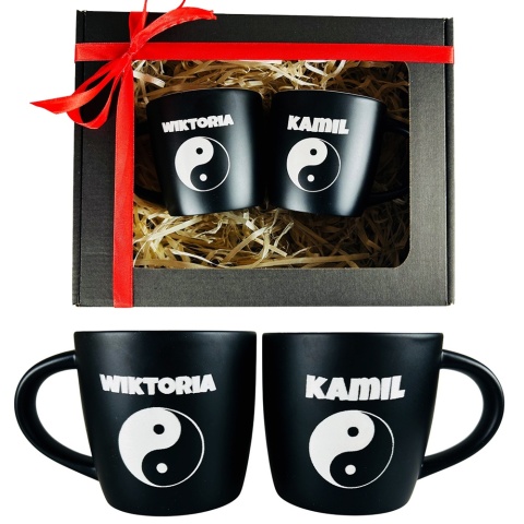 Zestaw Kubków Yin Yang z Imionami - prezent dla pary rodziców przyjaciół żony męża chłopaka dziewczyny na Święta