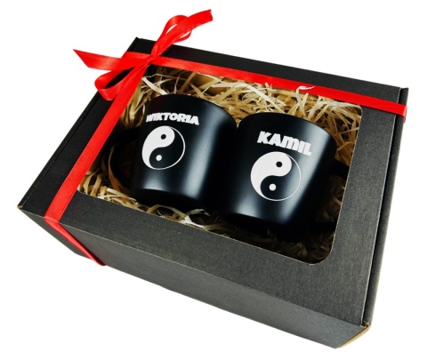 Zestaw Kubków Yin Yang z Imionami - prezent dla pary rodziców przyjaciół żony męża chłopaka dziewczyny na Święta