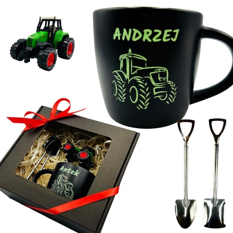 Zestaw Prezent dla Małego Rolnika Chłopca Syna Brata na Święta Urodziny - Kubek + Traktorek + Łyżeczki
