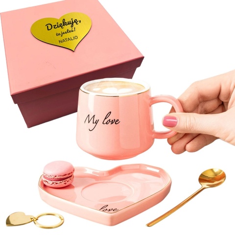 Zestaw Prezent dla Żony Dziewczyny na Święta Urodziny Pod Choinkę Walentynki - Filiżanka z Podstawką w Kształcie Serca