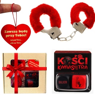 Zestaw Prezent na Walentynki dla Żony Męża Niej Niego - kostki miłosne, kajdanki, zawieszka